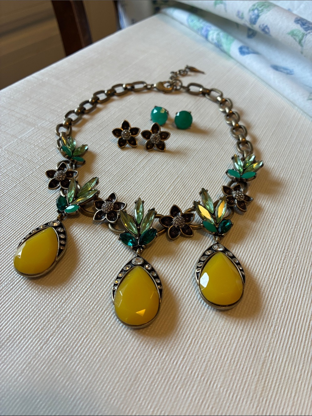 Chloe + Isabel Yellow Teardrop Necklace with Green Crystal Leaves